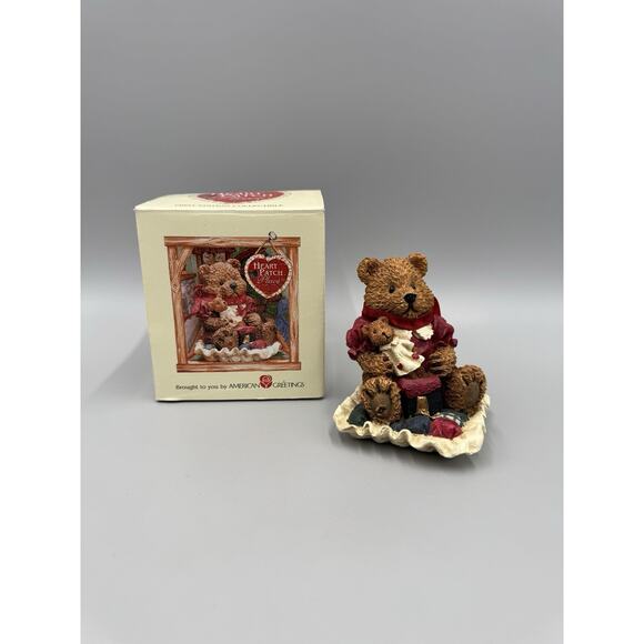 Heart Patch Place Christmas Bear Figurine Holding Teddy Doll First Edition 1996 - Picture 1 of 12
